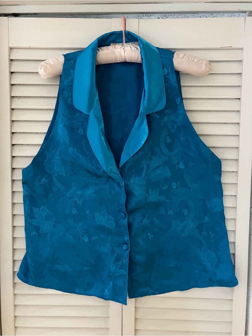 Vintage Y2K Victoria’s Secret Gold Label Turquoise Satin Blouse Floral Medium
